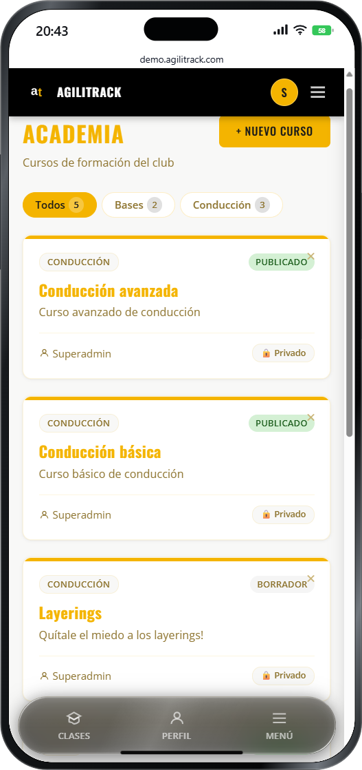 Academia: cursos de formación online organizados por categoría